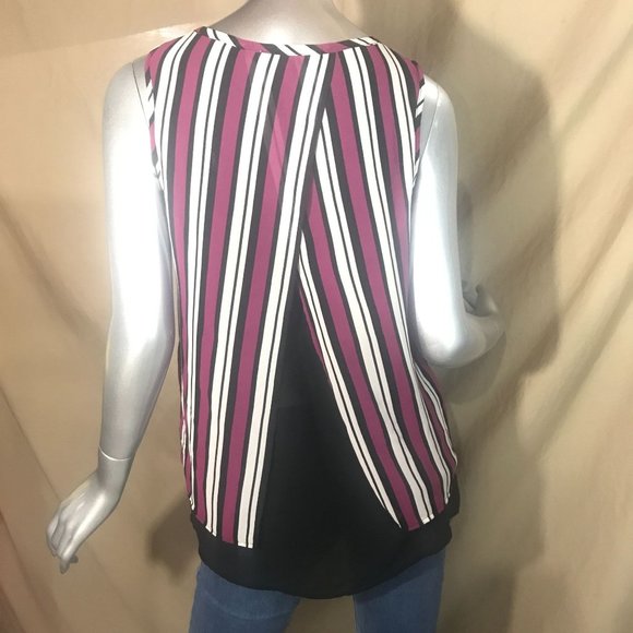 Michael Kors Small Sleeveless Tank Blouse Layered Striped Top - Picture 3 of 11